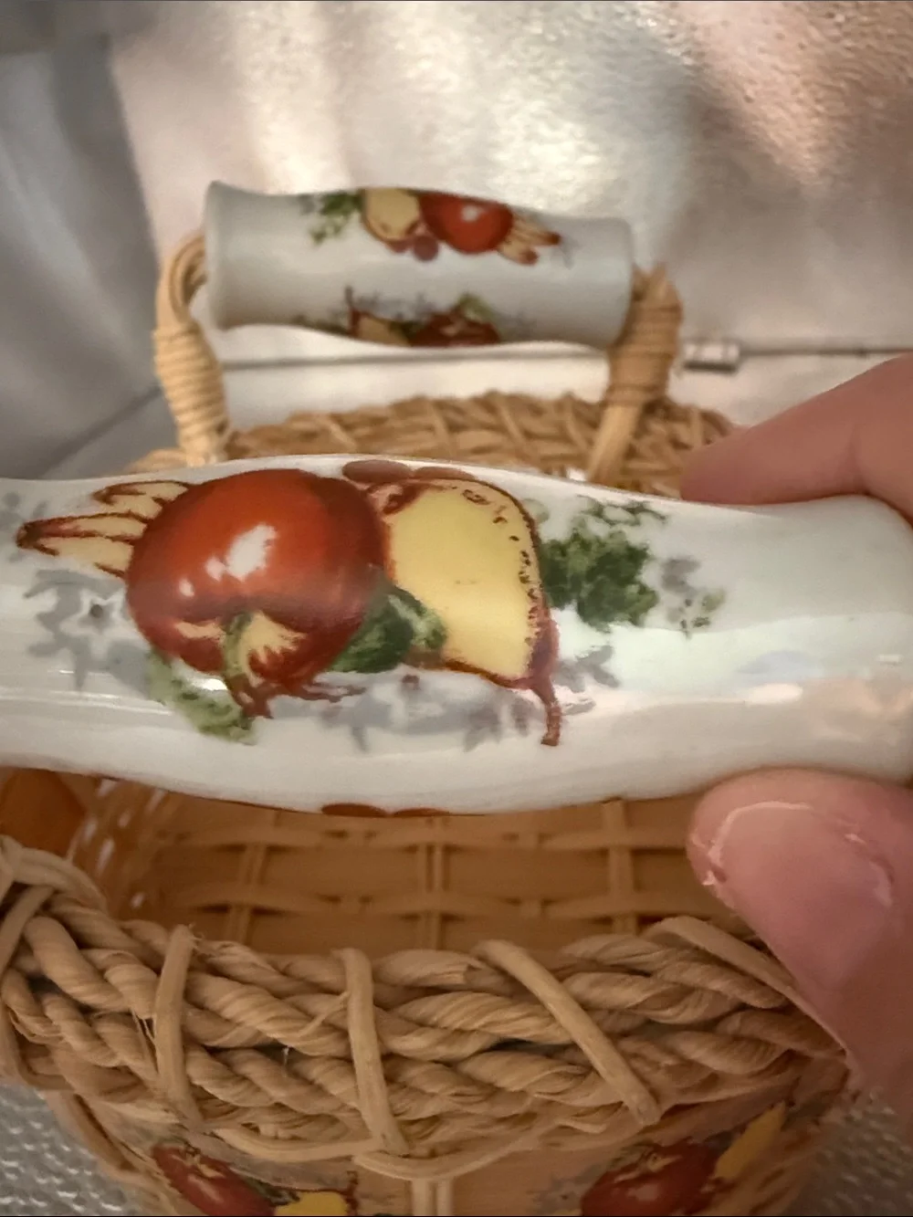 Wicker Fruit Accent Basket with Ceramic Handles